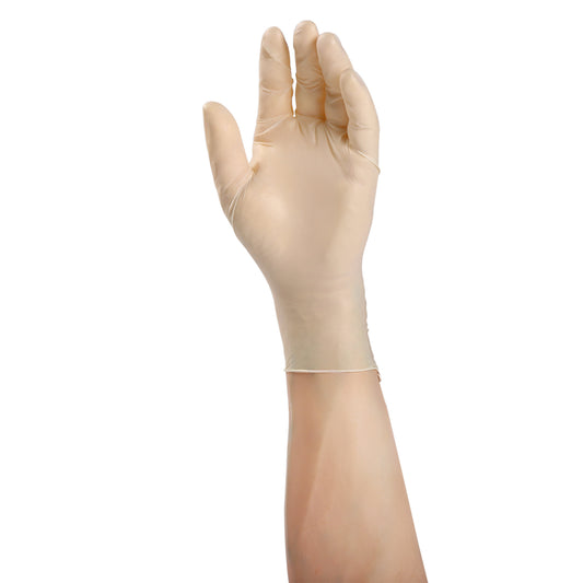Chameleon Powder Free Vinyl Exam glove on a hand
