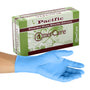 Box of pacific powder free nitrile gloves with a hand modeling one in front