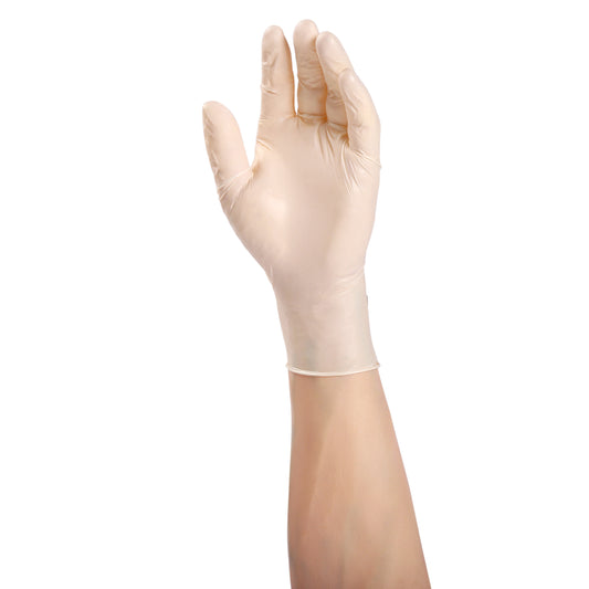 Gladiator Stretch Powdered Vinyl Glove on a hand