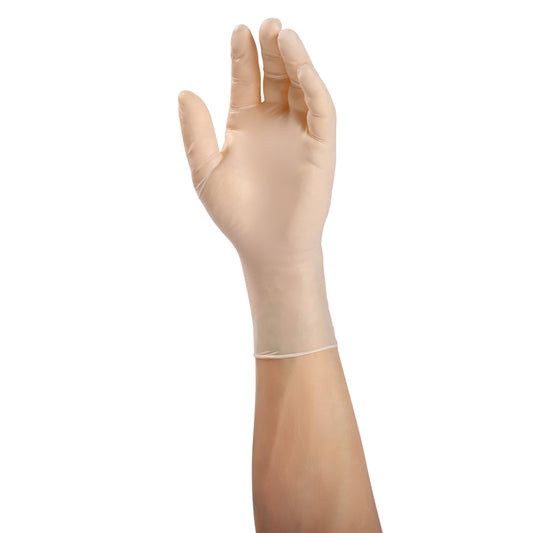 Gladiator Stretch Powder Free Vinyl Glove on a hand