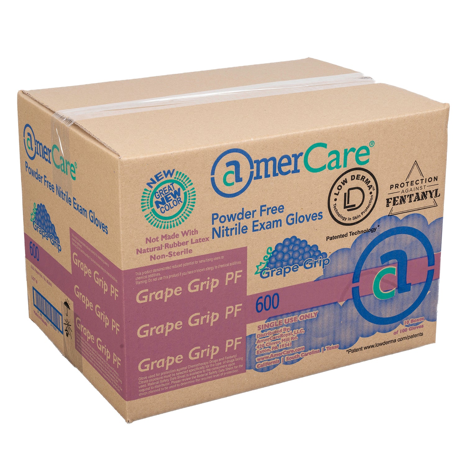 6000 | Grape Grip Nitrile Gloves, Exam Grade, Powder-Free, X-Small, 10/100 Case Front