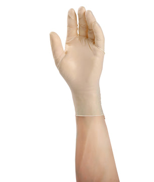 Chameleon Powder Free Vinyl Exam glove on a hand