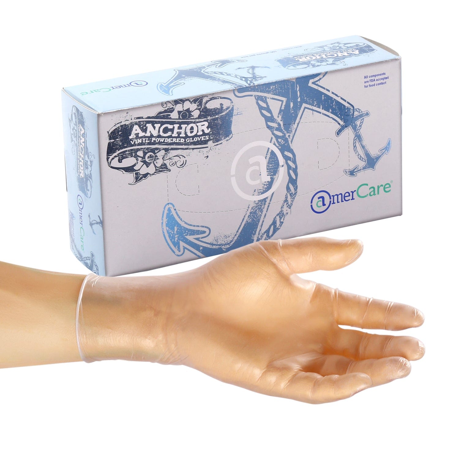 AmerCare Vinyl Gloves Small Anchor Powdered Vinyl Gloves