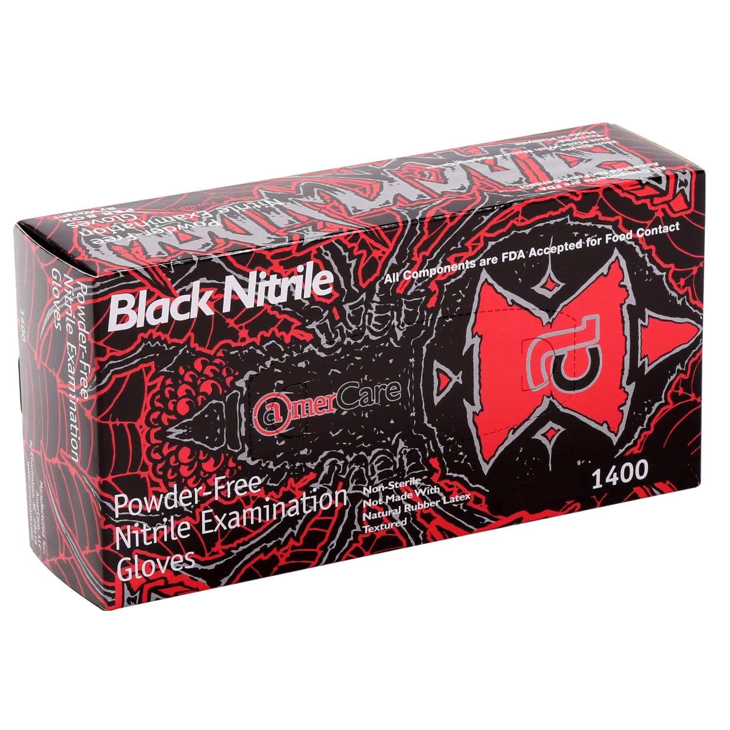 AmerCare Nitrile Gloves Black Widow Powder Free Nitrile Medical Exam Gloves