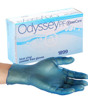 AmerCare Vinyl Gloves Small Odyssey Blue Powder Free Vinyl Gloves