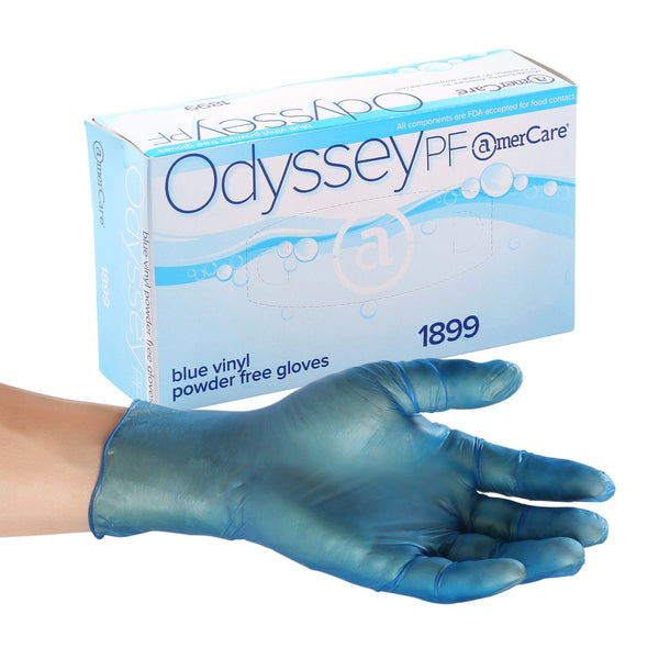 AmerCare Vinyl Gloves Small Odyssey Blue Powder Free Vinyl Gloves