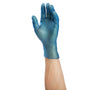 Odyssey Blue Powder Free Vinyl Glove on a hand
