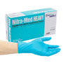 Box of nitra-med heavy  nitrile gloves with a hand wearing one in front