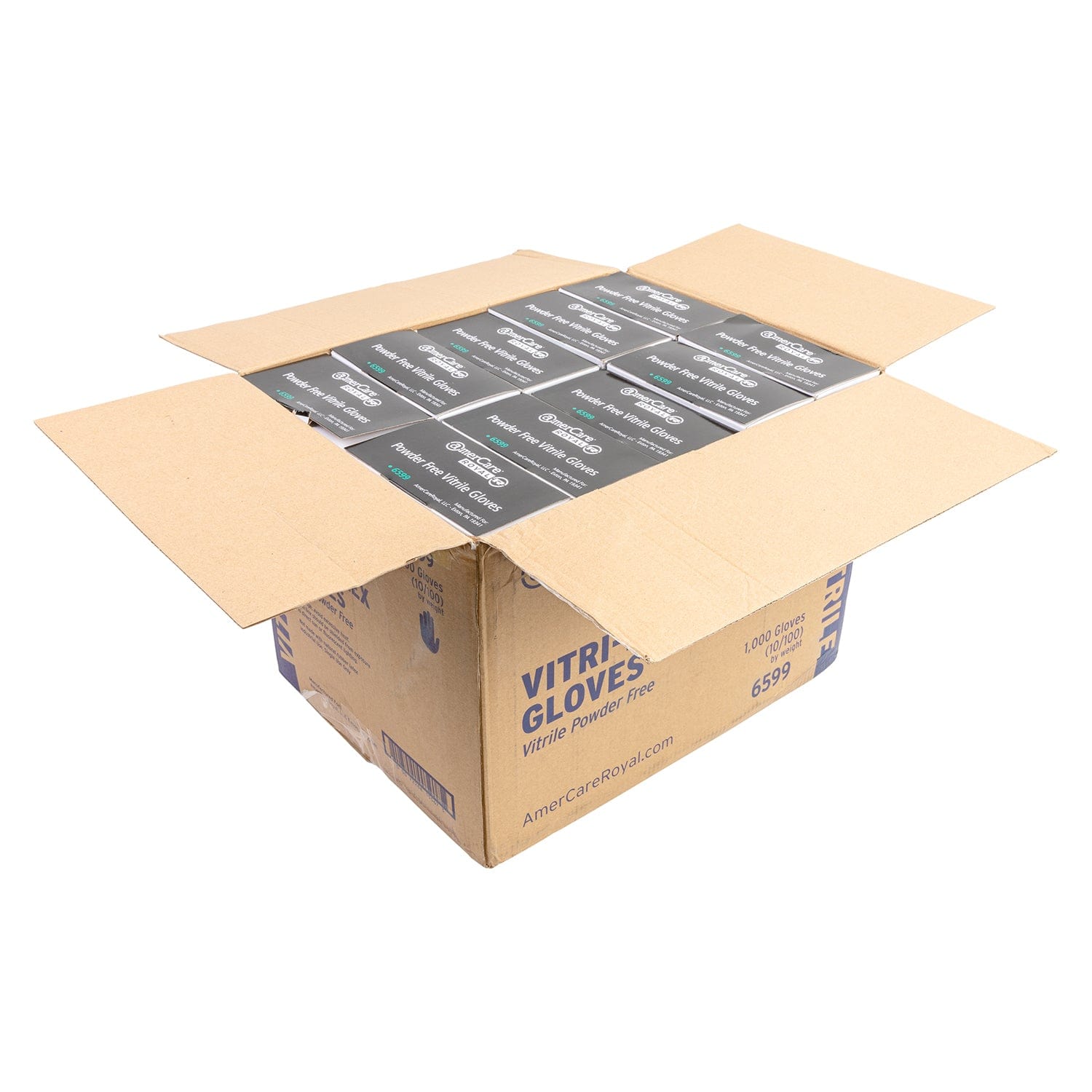 AmerCareRoyal Hybrid Gloves Vitri-Flex Black Powder Free Vitrile Gloves, Case of 1,000