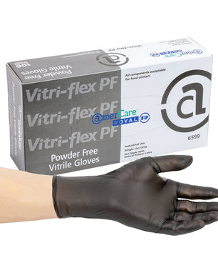 AmerCareRoyal Hybrid Gloves Vitri-Flex Black Powder Free Vitrile Gloves, Case of 1,000