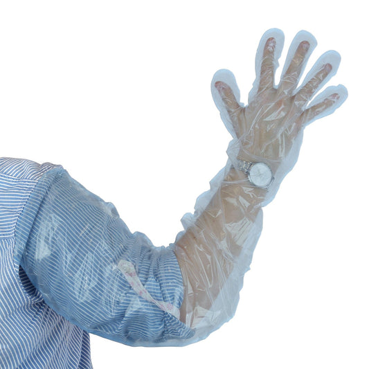 Royal Food Service 35" Shoulder Length Blue Poly Gloves